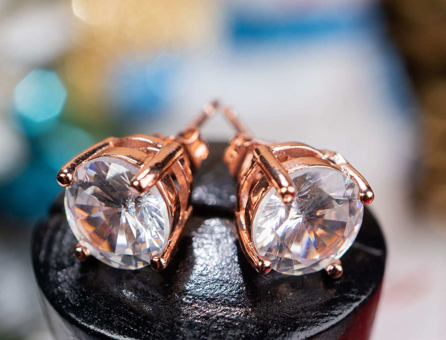 "Meet Me On Broadway" Rose Gold Diamond Simulant Earrings