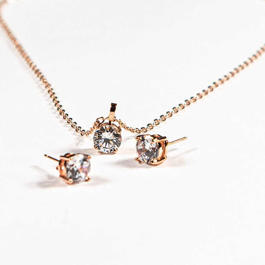 "Upper East Side" Rose Gold Earrings & Pendant Set