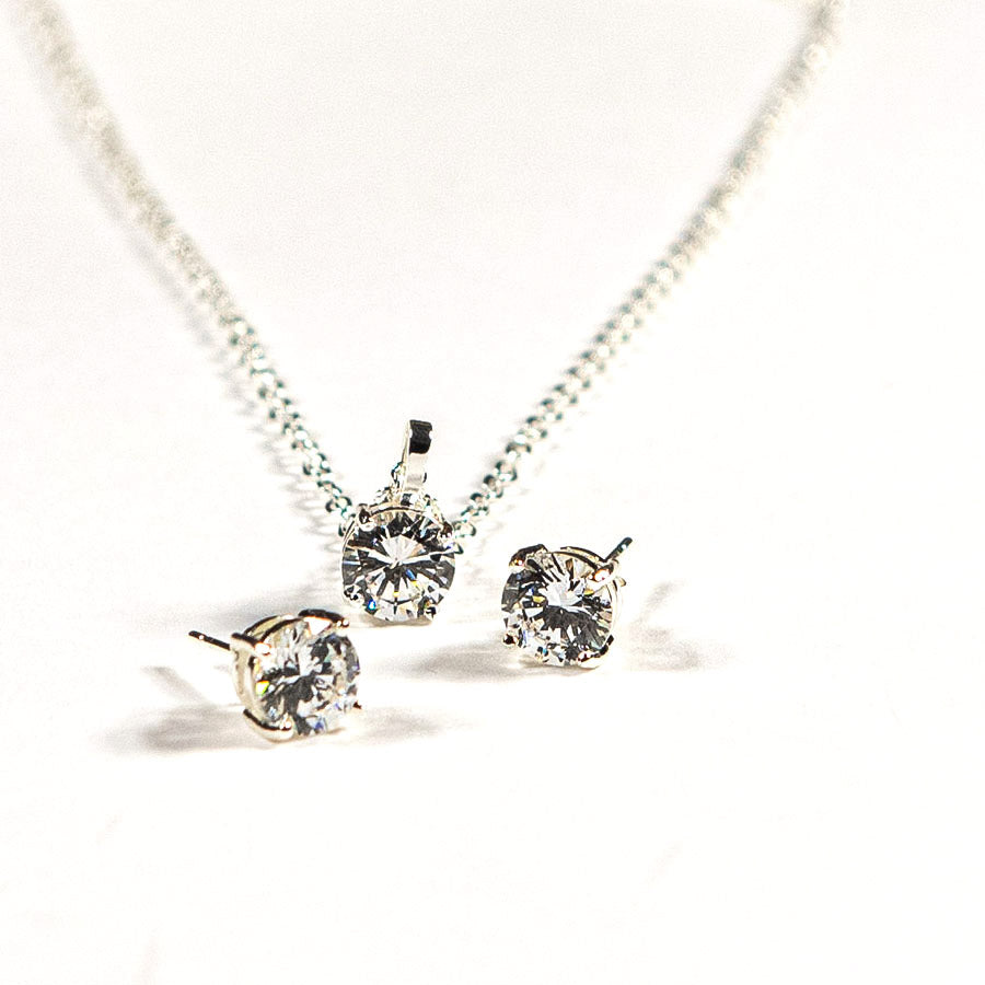 "A Girl's Bestfriend" Silver Earrings & Pendant Set