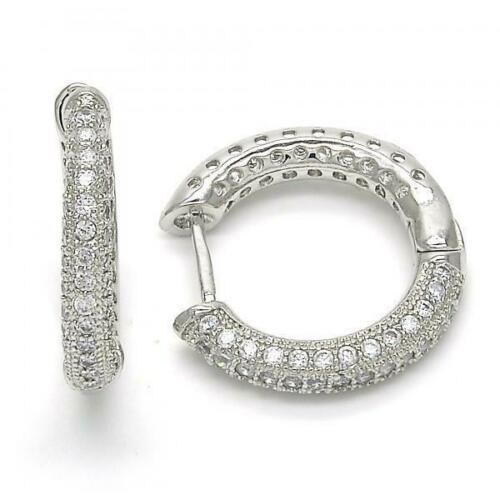Huggie Womens Medium Rhodium Plated With Micro Pave Cz 20mm Hoop Earrings