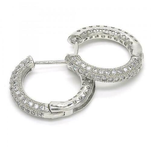 Huggie Womens Medium Rhodium Plated With Micro Pave Cz 20mm Hoop Earrings
